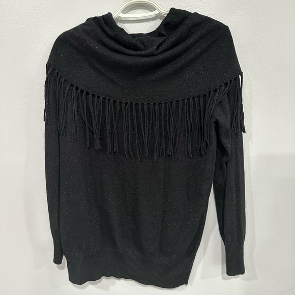 Michael Kors Black Cowl Neck Sweater with Fringe - Picture 1 of 4